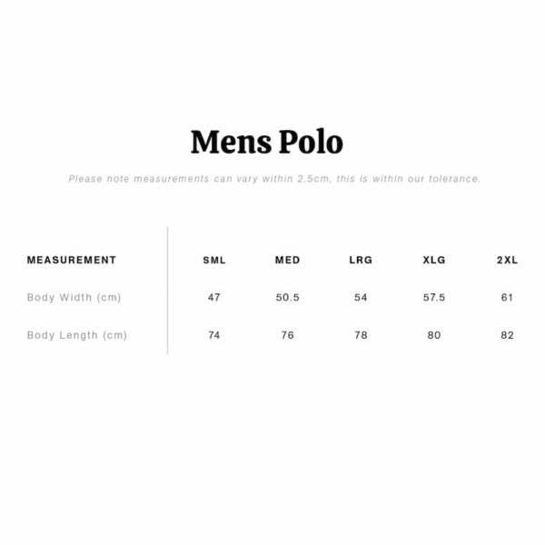 mens polo size chart